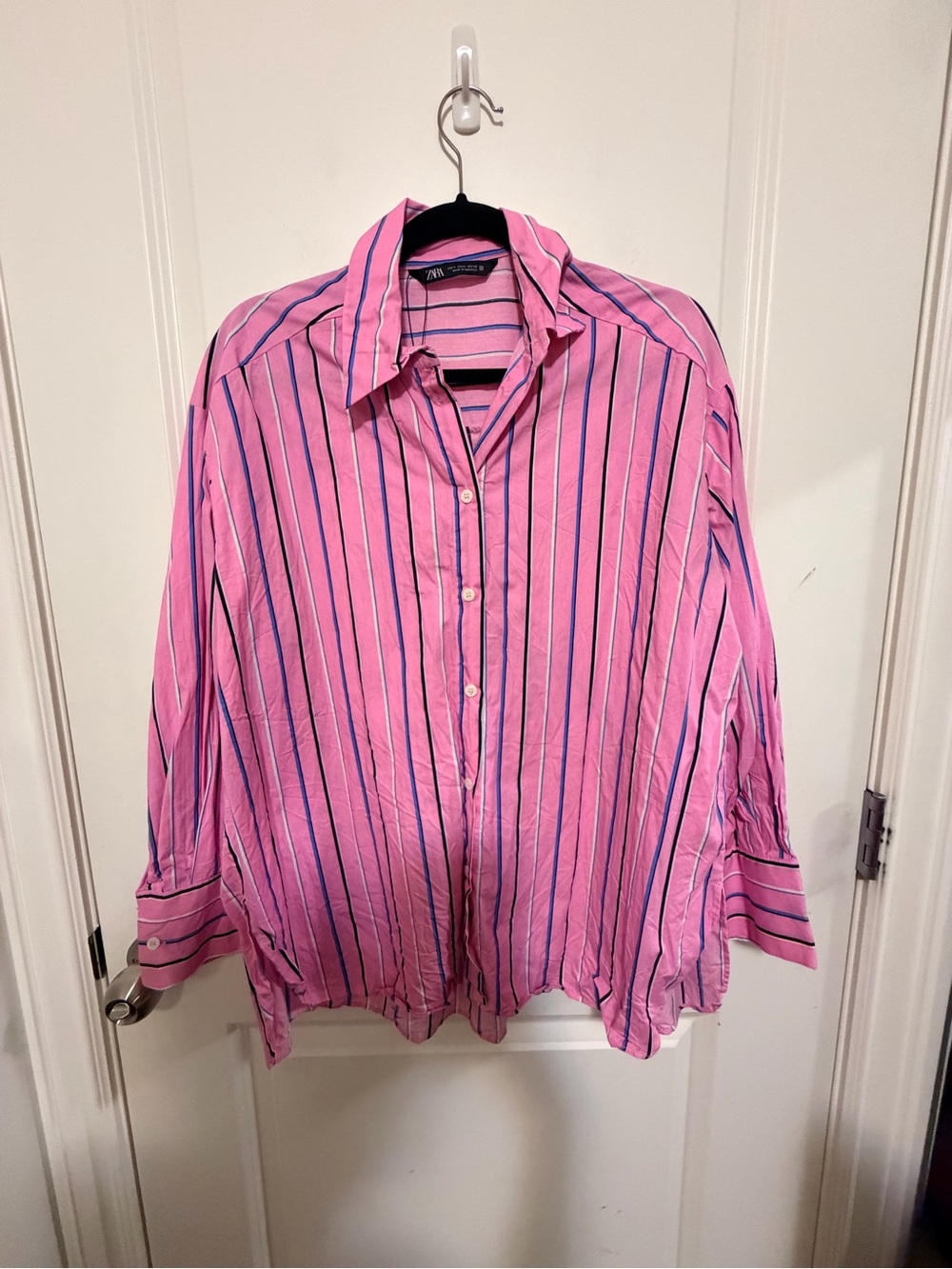 Zara Pink Striped Oversized Button-Up Shirt